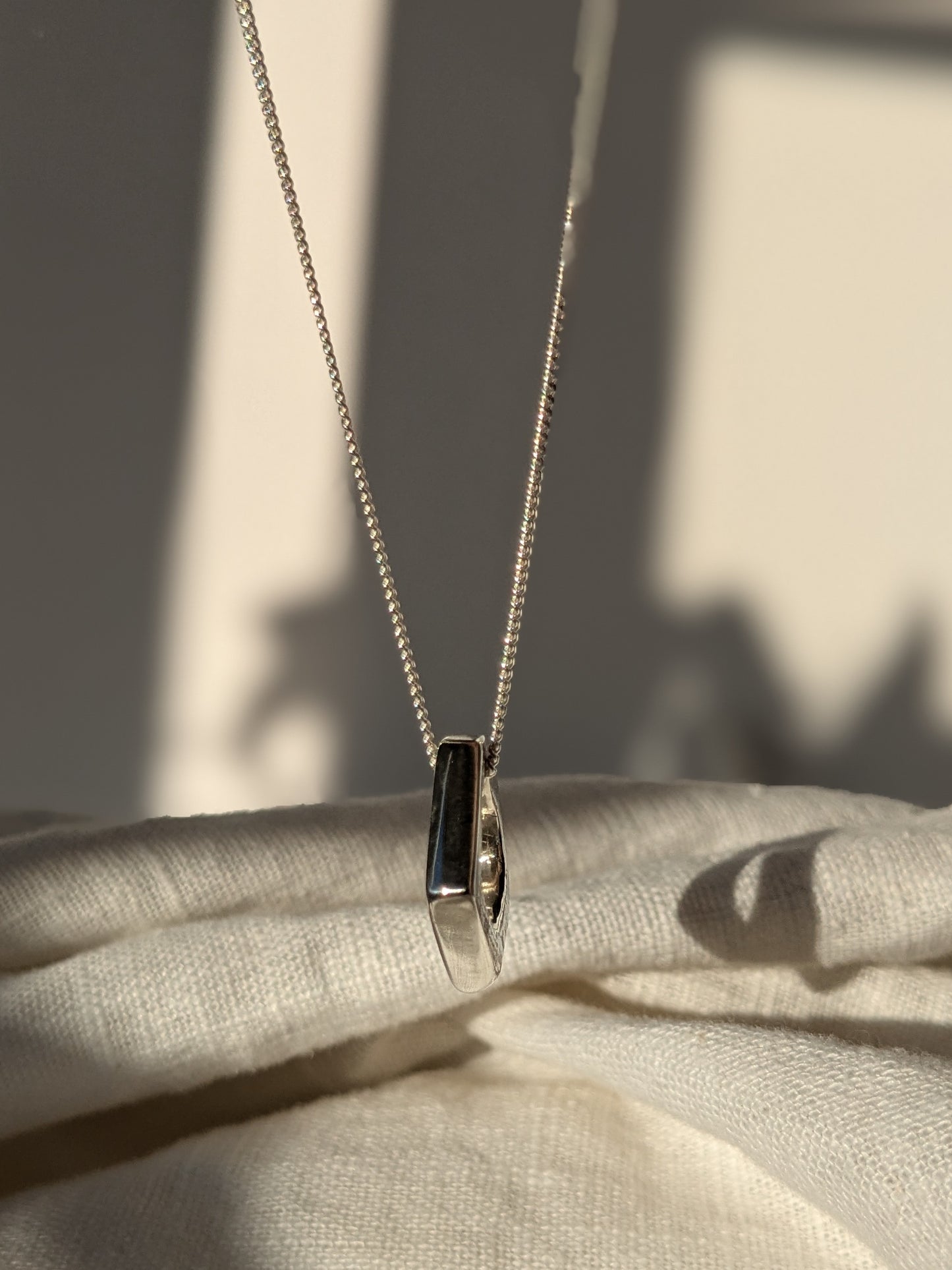 Linen Pentagon Silver Pendant Necklace