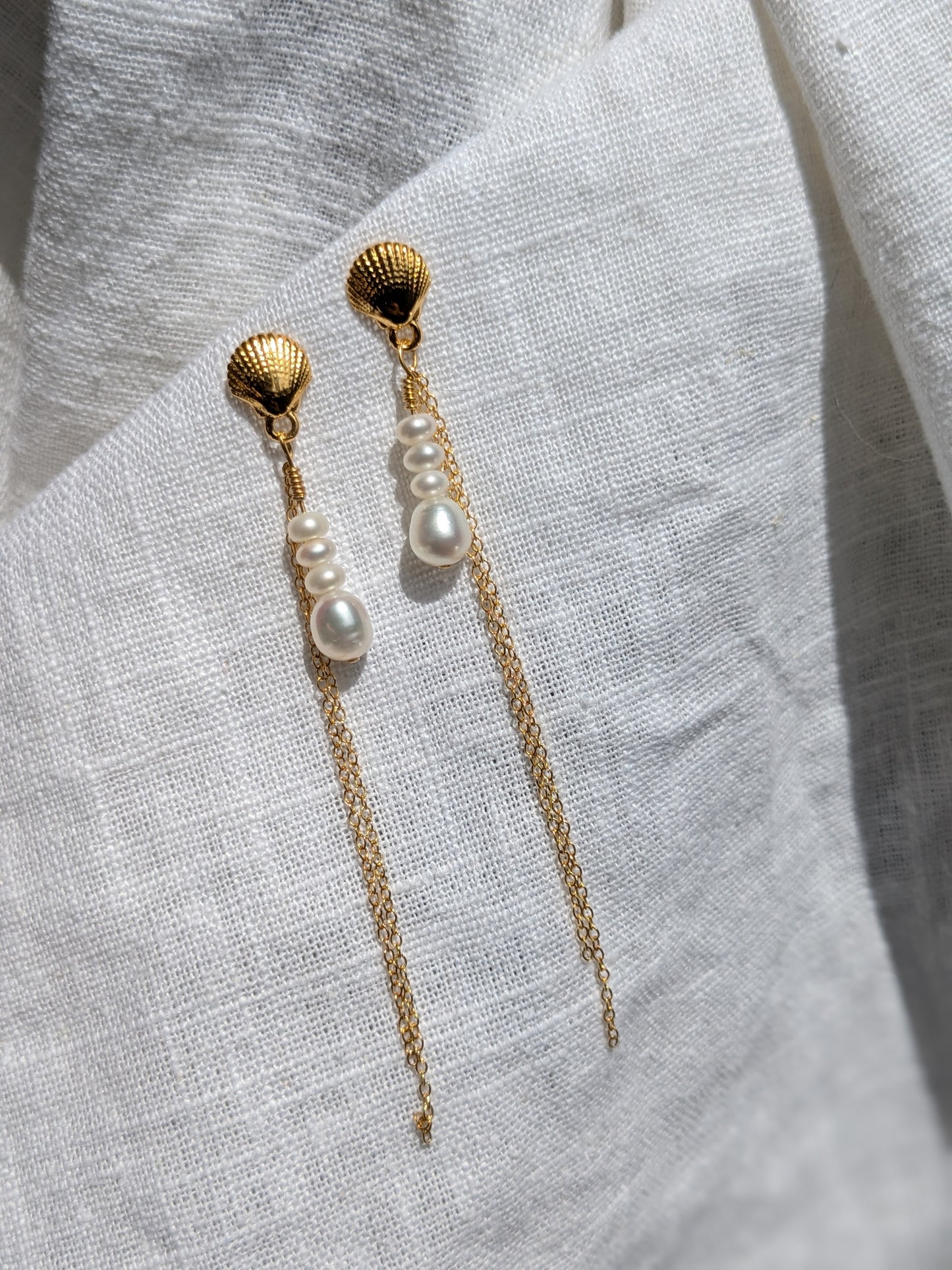 Sora Shell Pearl & Chain drop stud earrings