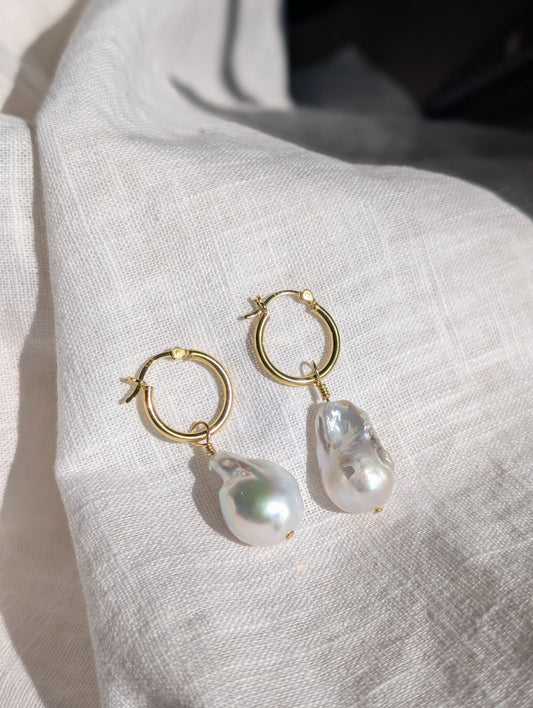 Fireball pearl hoop earrings