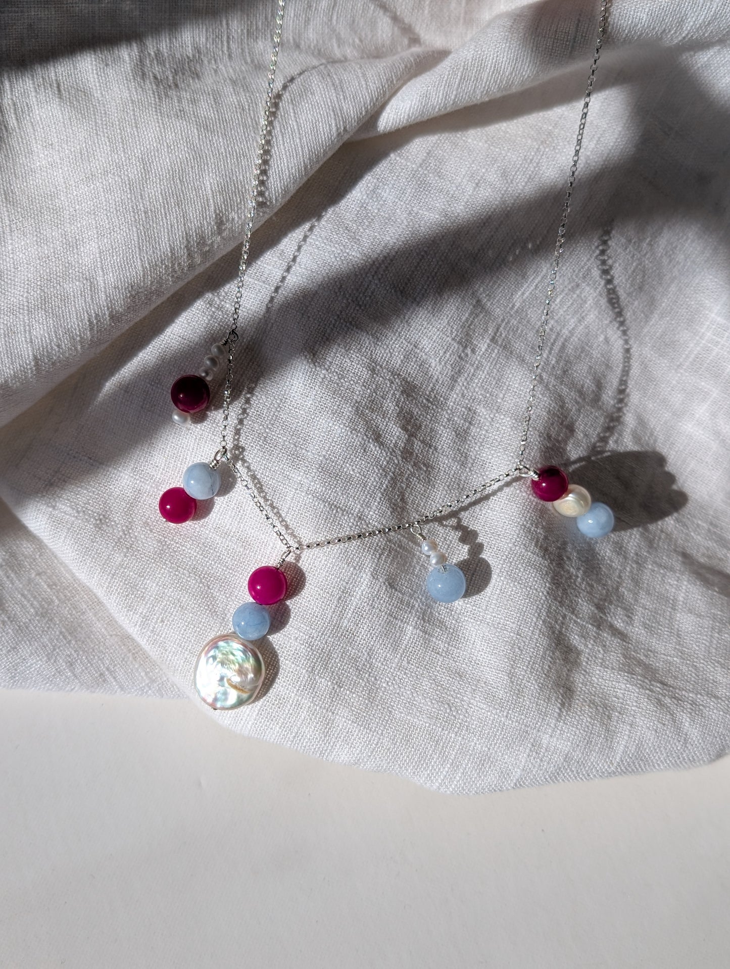 Aubrey crystal & pearl charm necklace