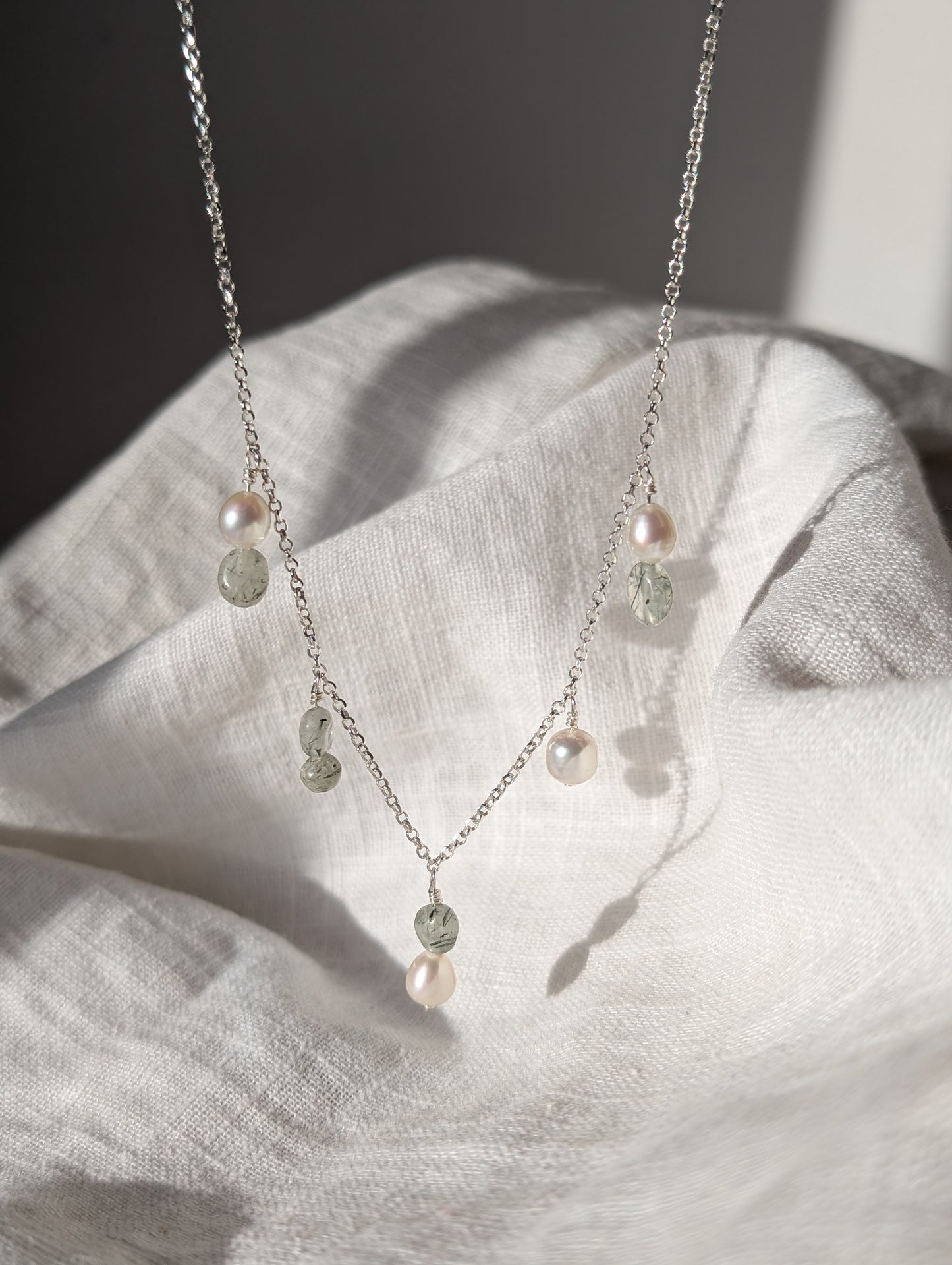 Moss Agate and Pearl Drop Chain studs