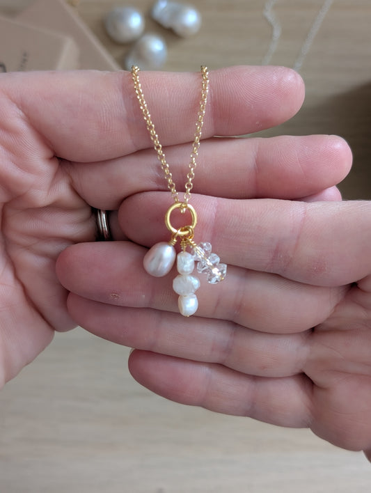 Ruth's Gold Vermeil pearl and crystal necklace