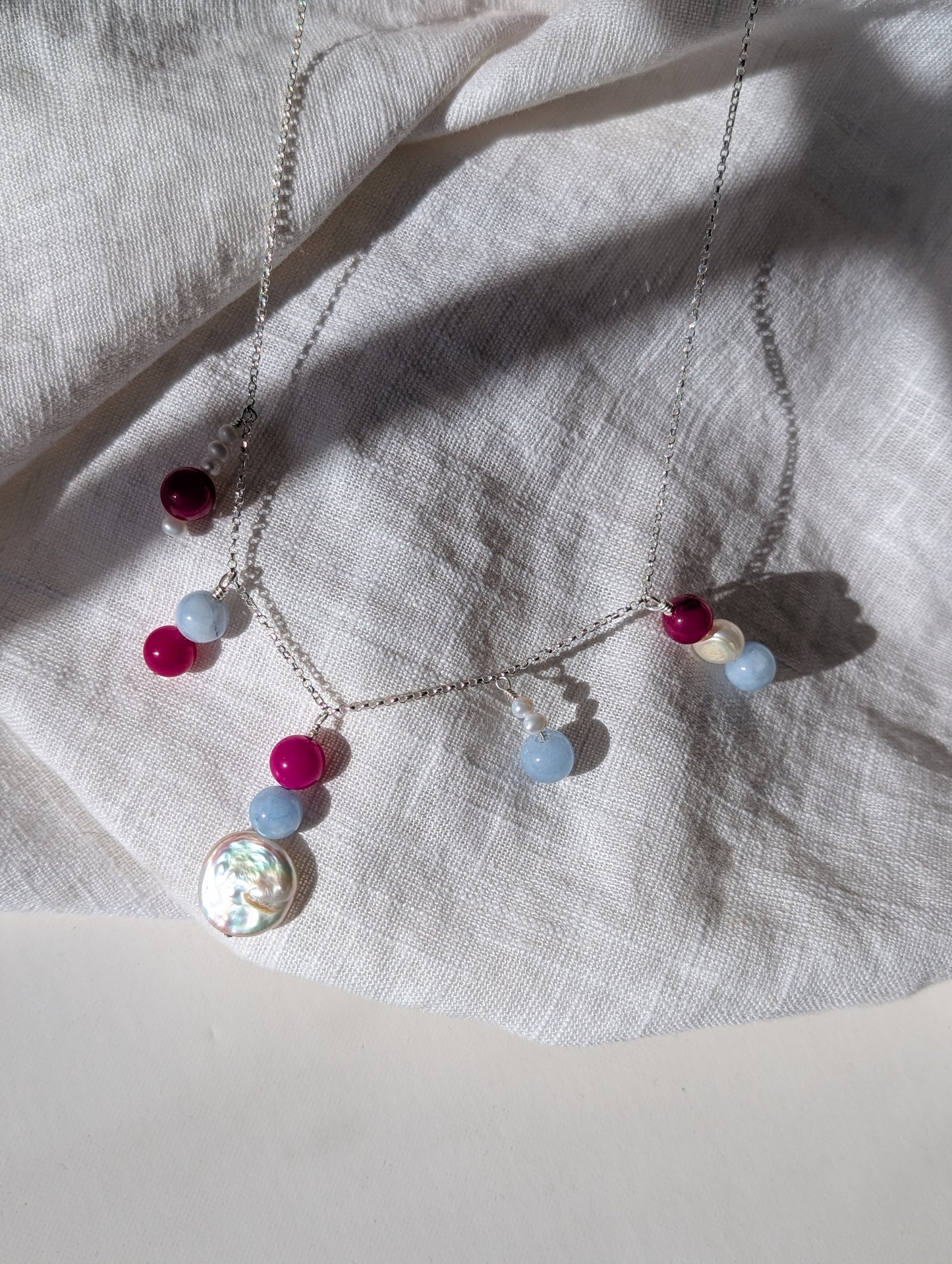 Aubrey crystal & pearl charm necklace