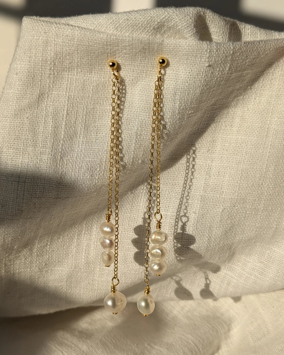 Reclaimed Pearl Chain drop stud earrings