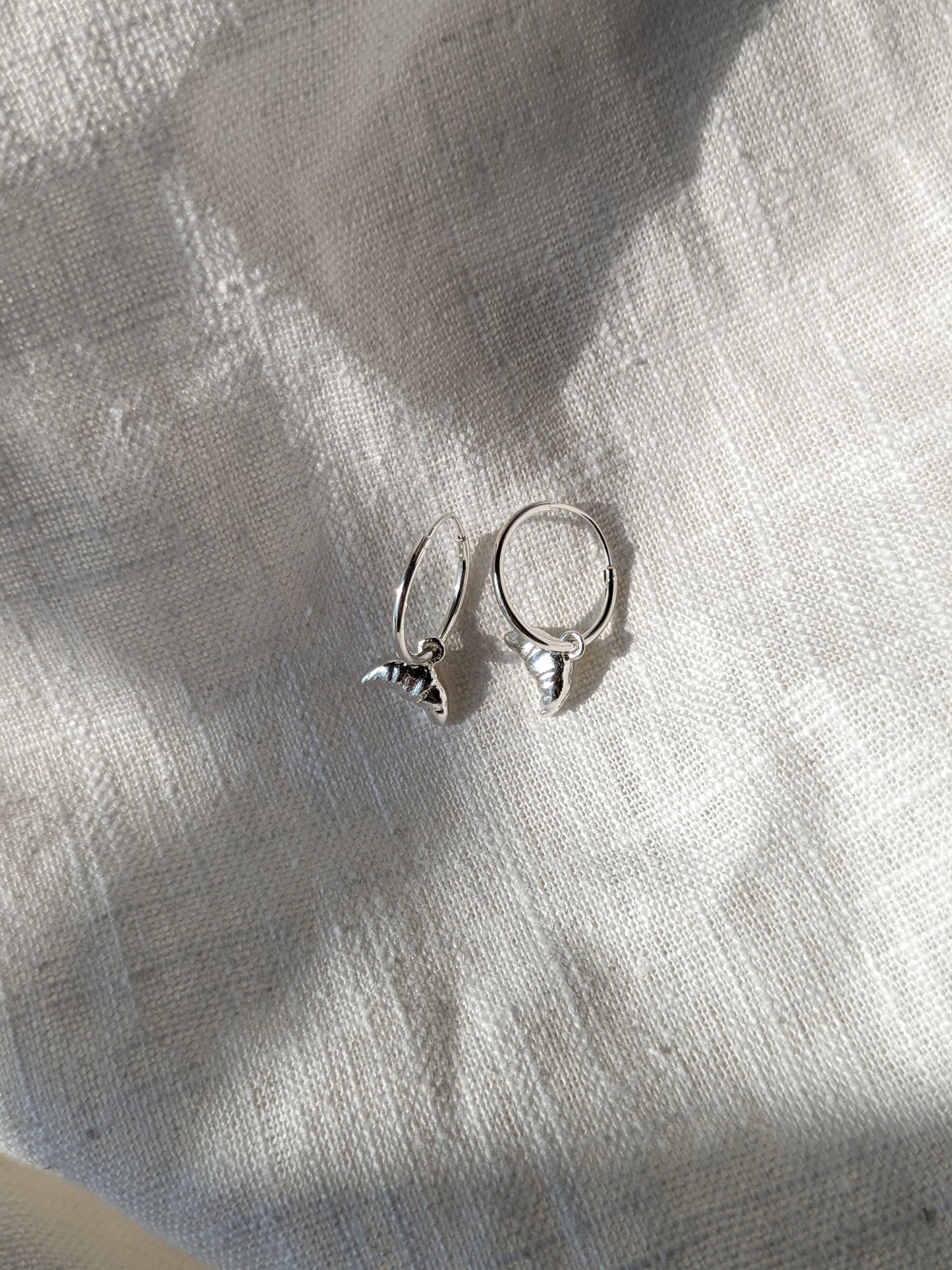 Cute Croissant Silver Hoop Earrings