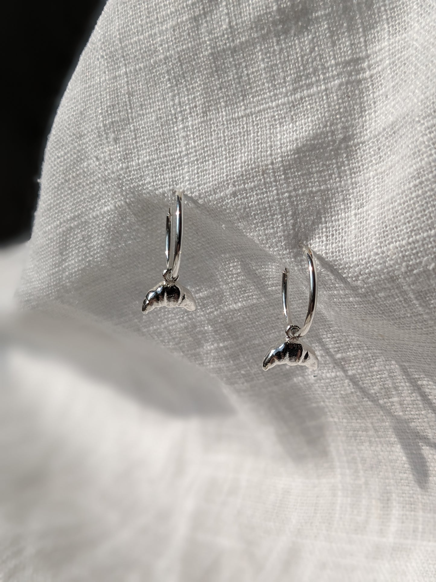 Cute Croissant Silver Hoop Earrings