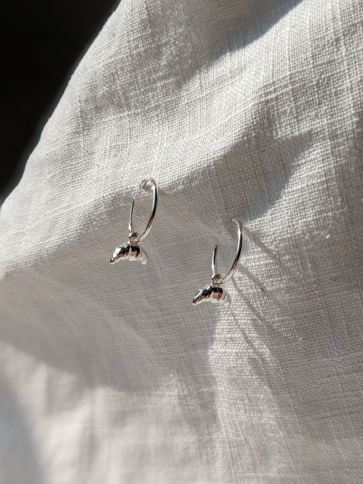 Cute Croissant Silver Hoop Earrings