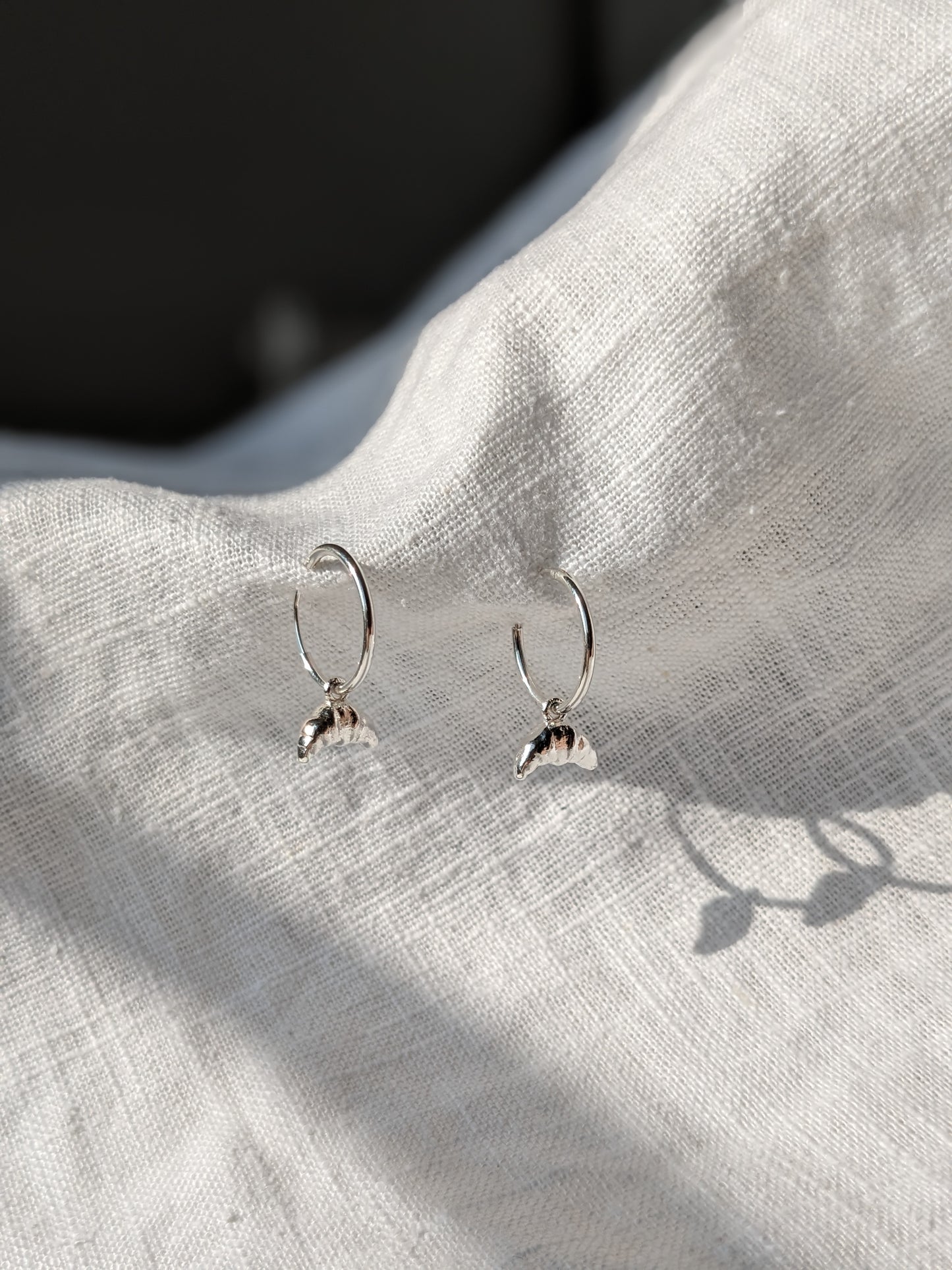 Cute Croissant Silver Hoop Earrings