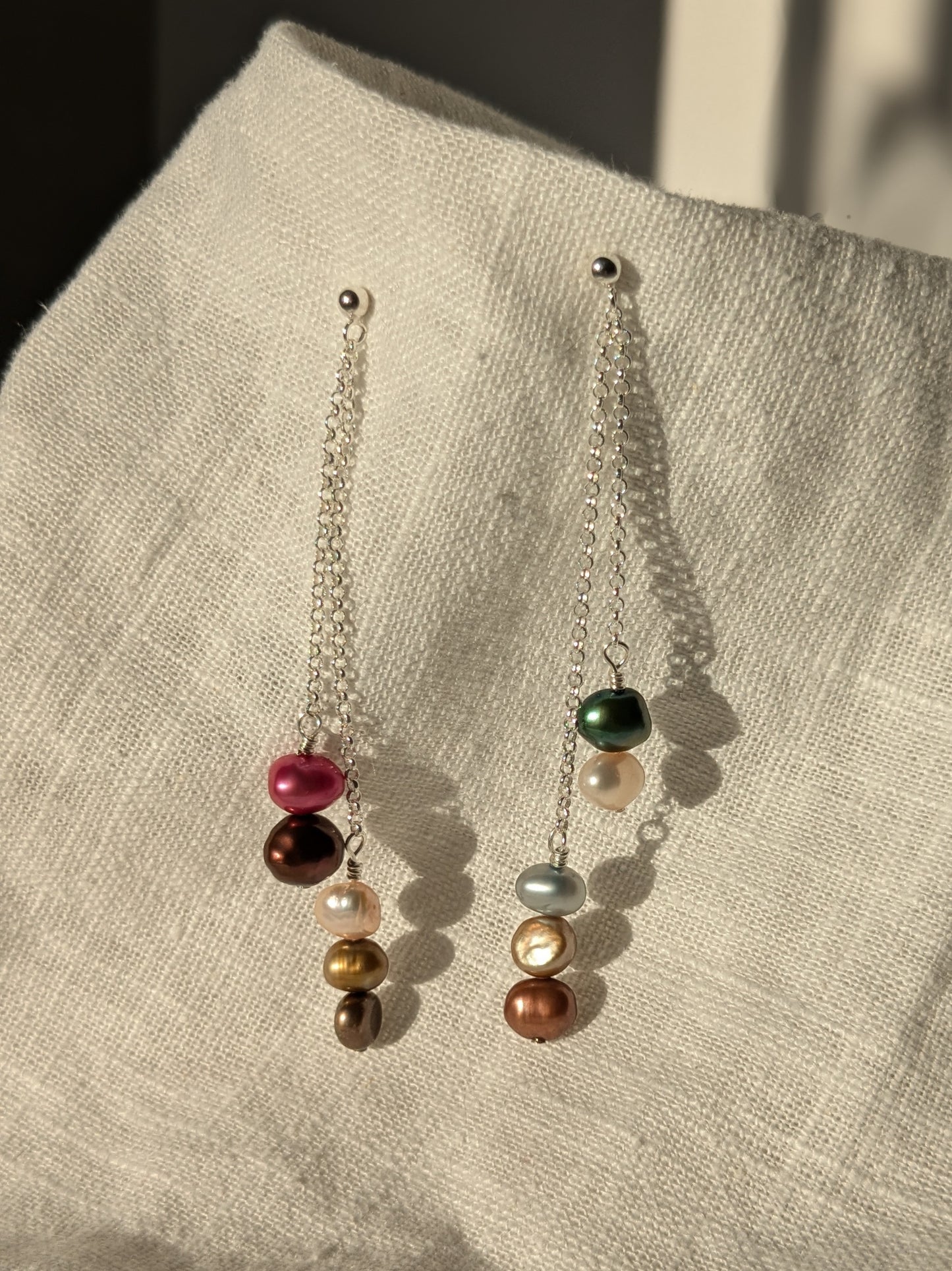 Multi Colour Pearl Drop Chain studs