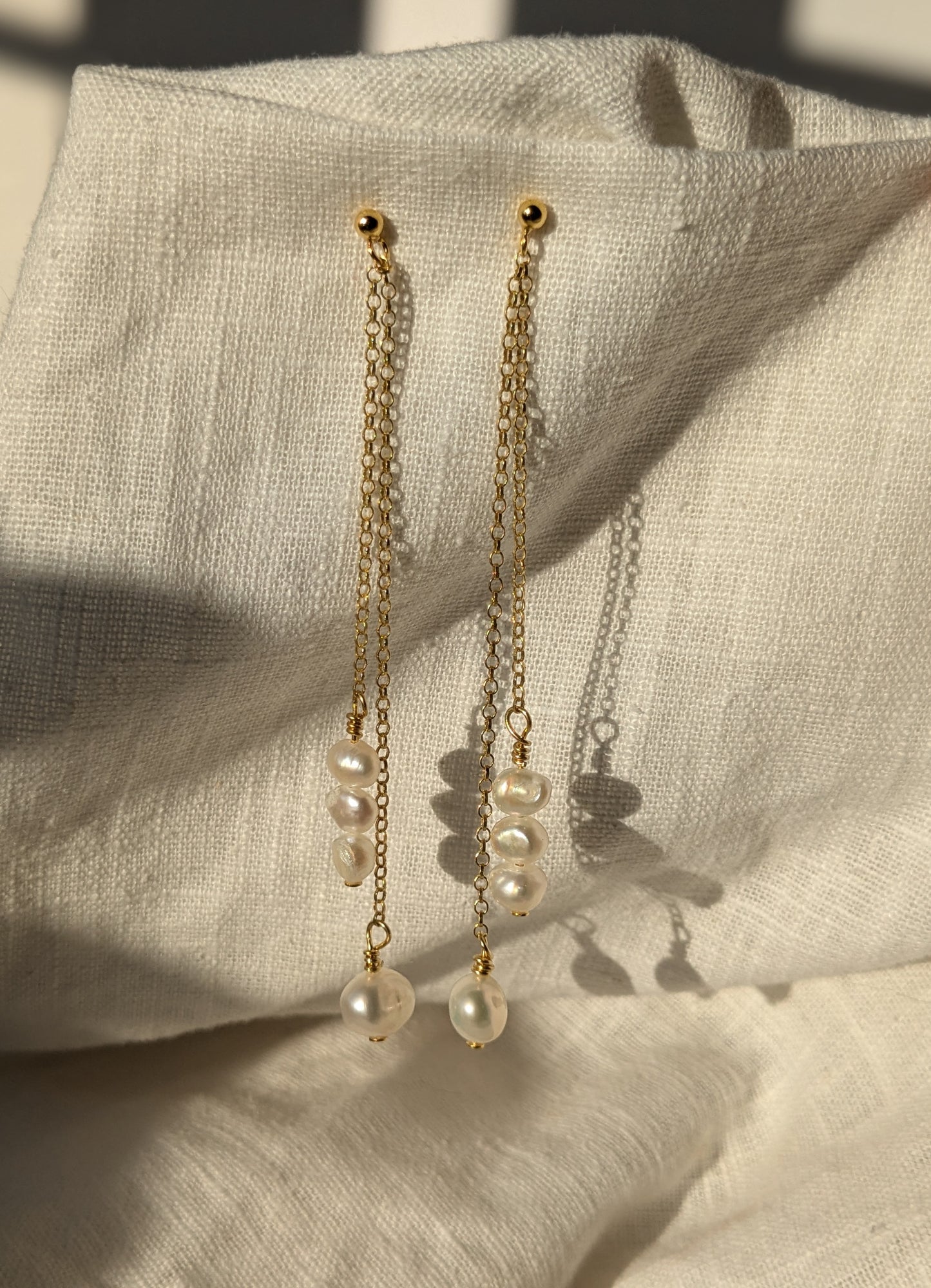 Reclaimed Pearl Chain drop stud earrings