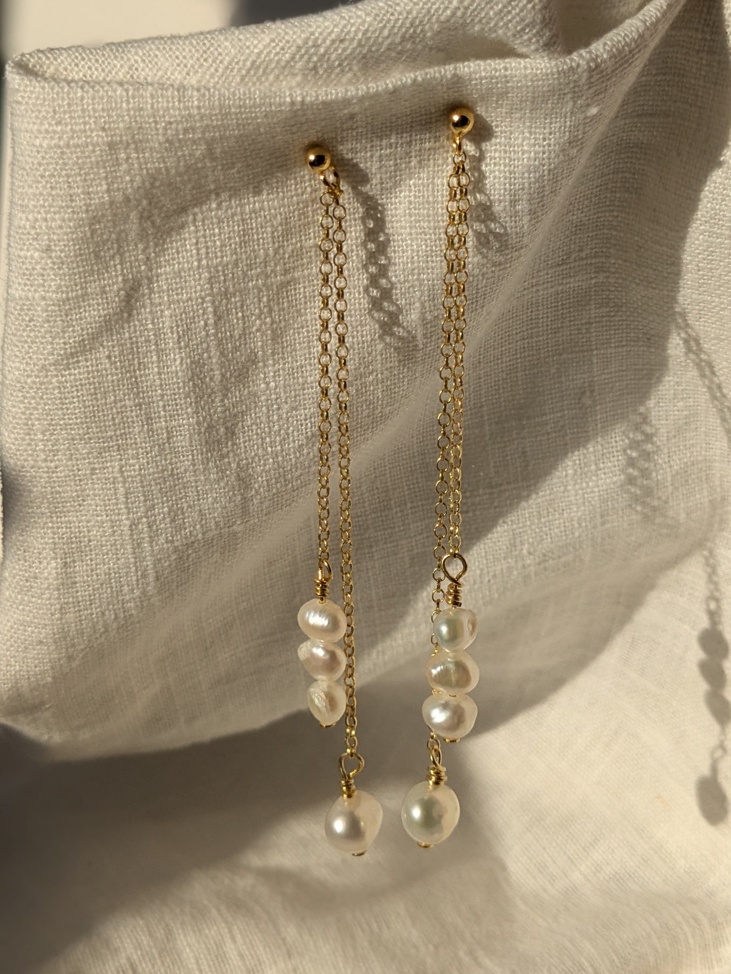 Reclaimed Pearl Chain drop stud earrings