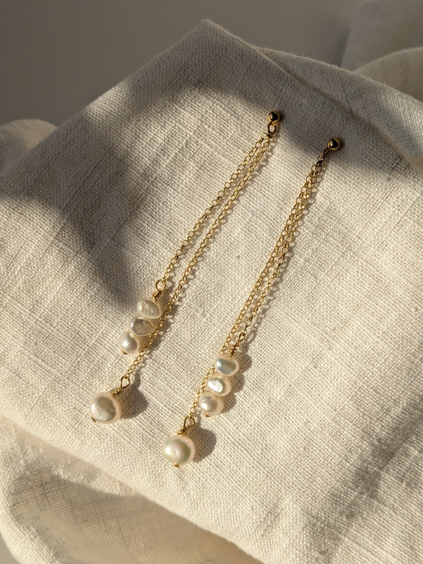 Reclaimed Pearl Chain drop stud earrings