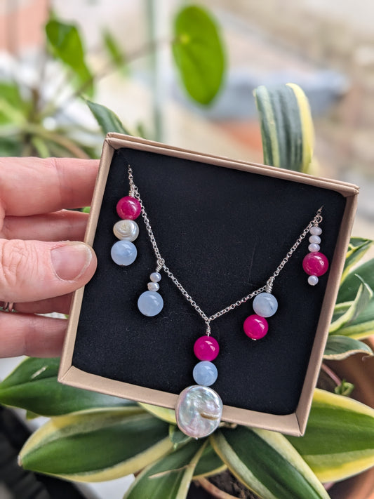 Aubrey crystal & pearl charm necklace