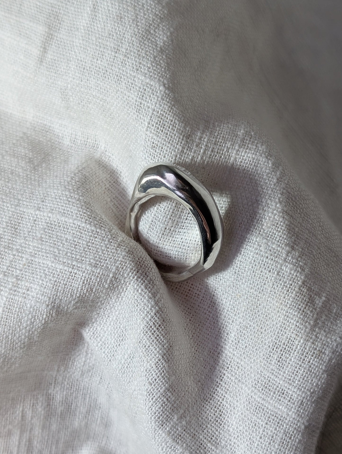 Chunky molten smooth lava silver ring 