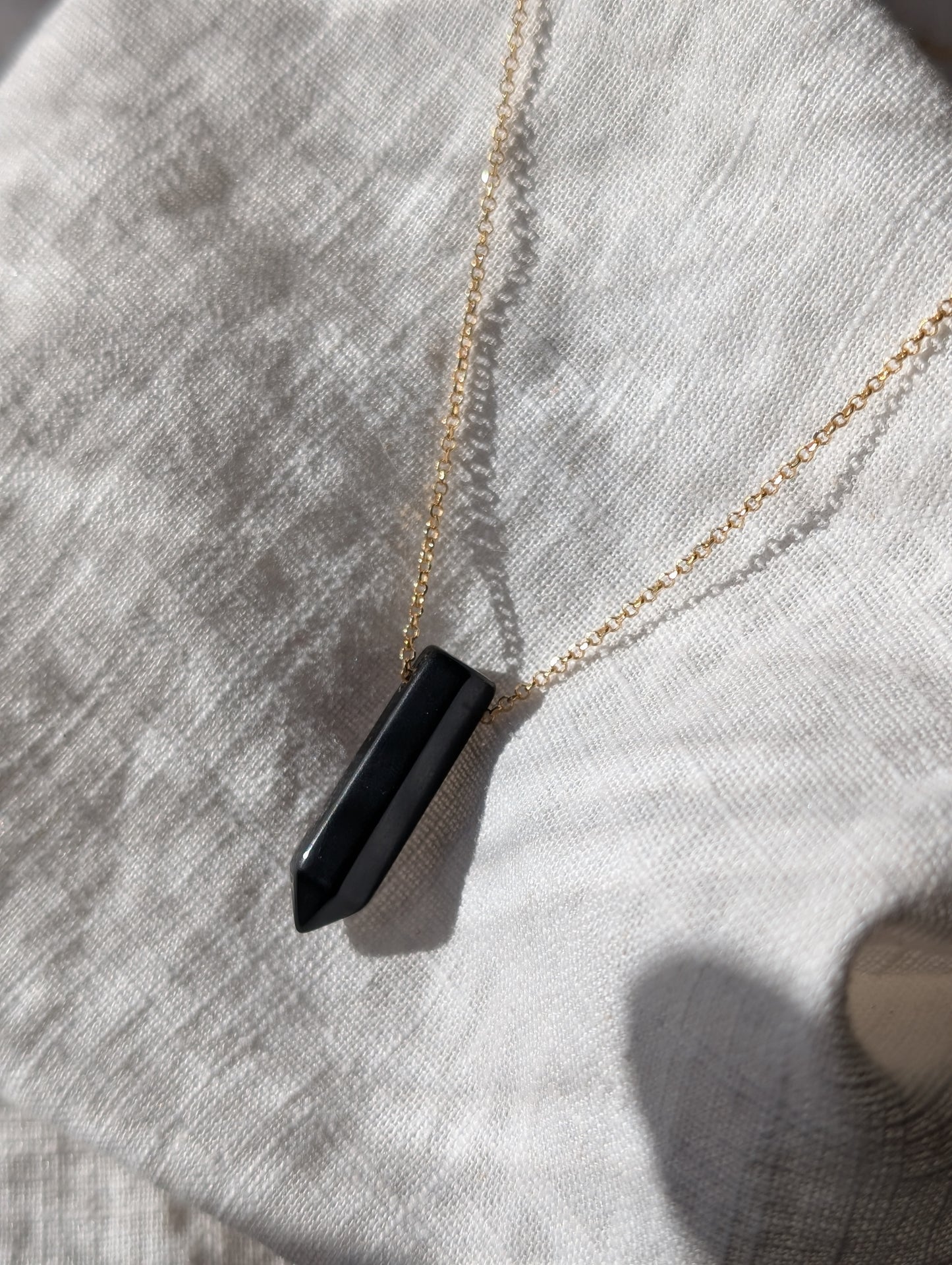 Black Oynx Crystal point necklace