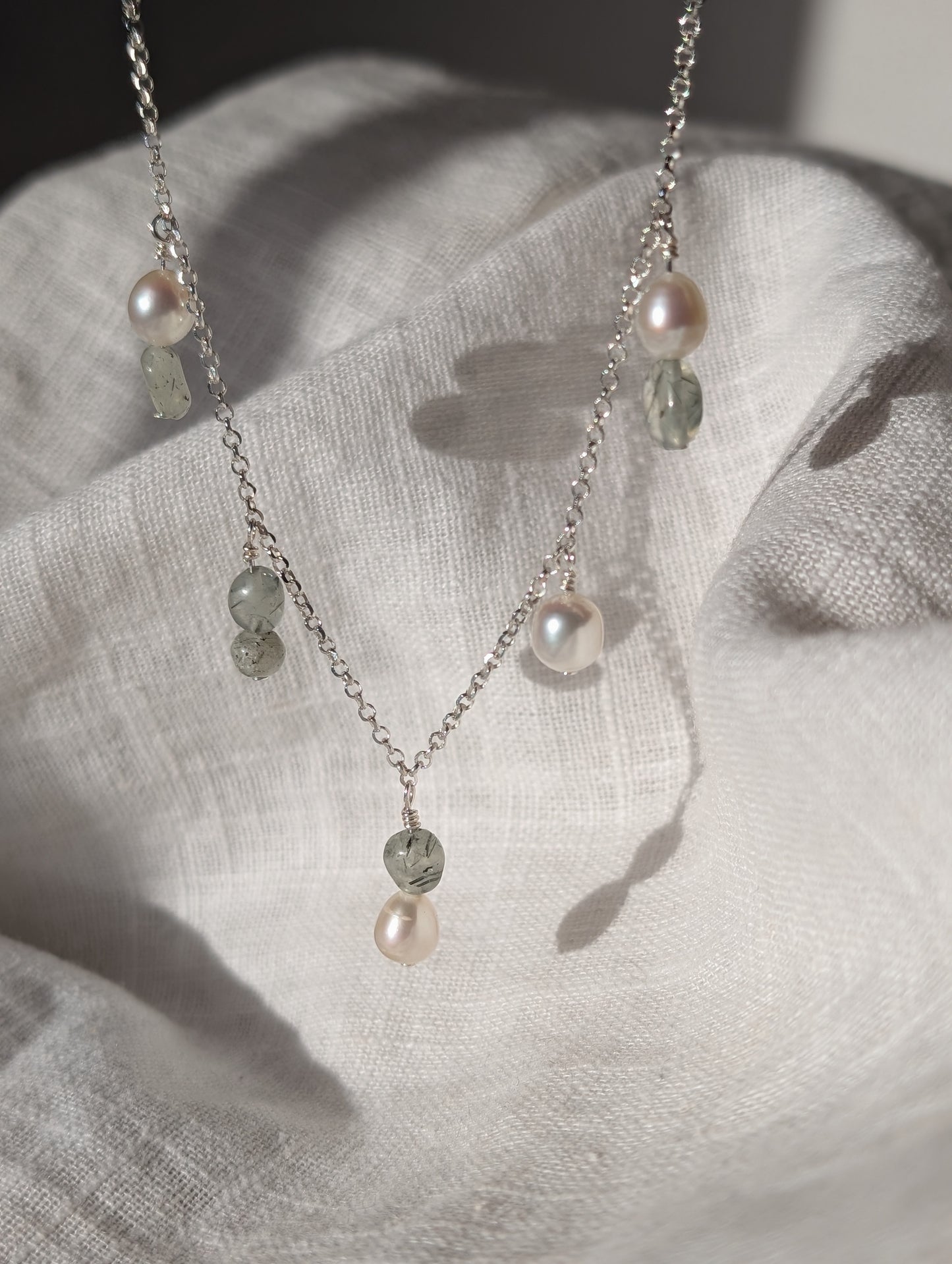 Moss Agate and Pearl Charm necklace