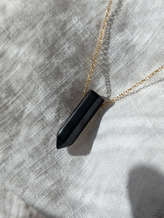 Black Oynx Crystal point necklace