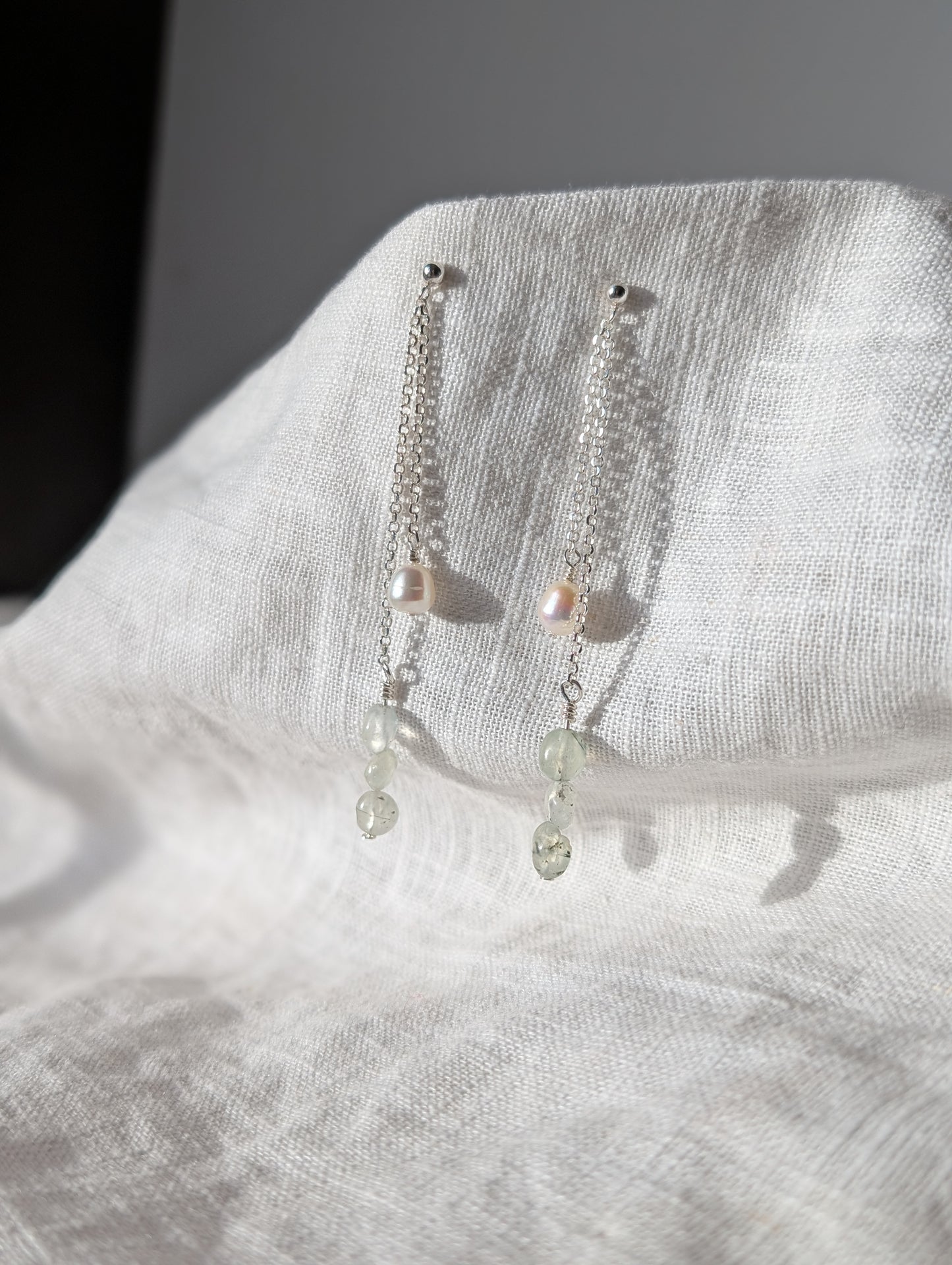 Moss Agate and Pearl Drop Chain studs