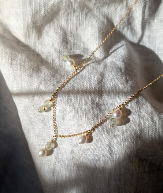 Moss Agate and Pearl Charm necklace