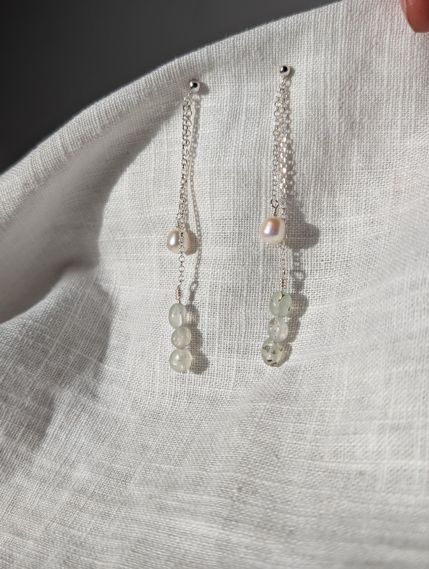 Moss Agate and Pearl Drop Chain studs