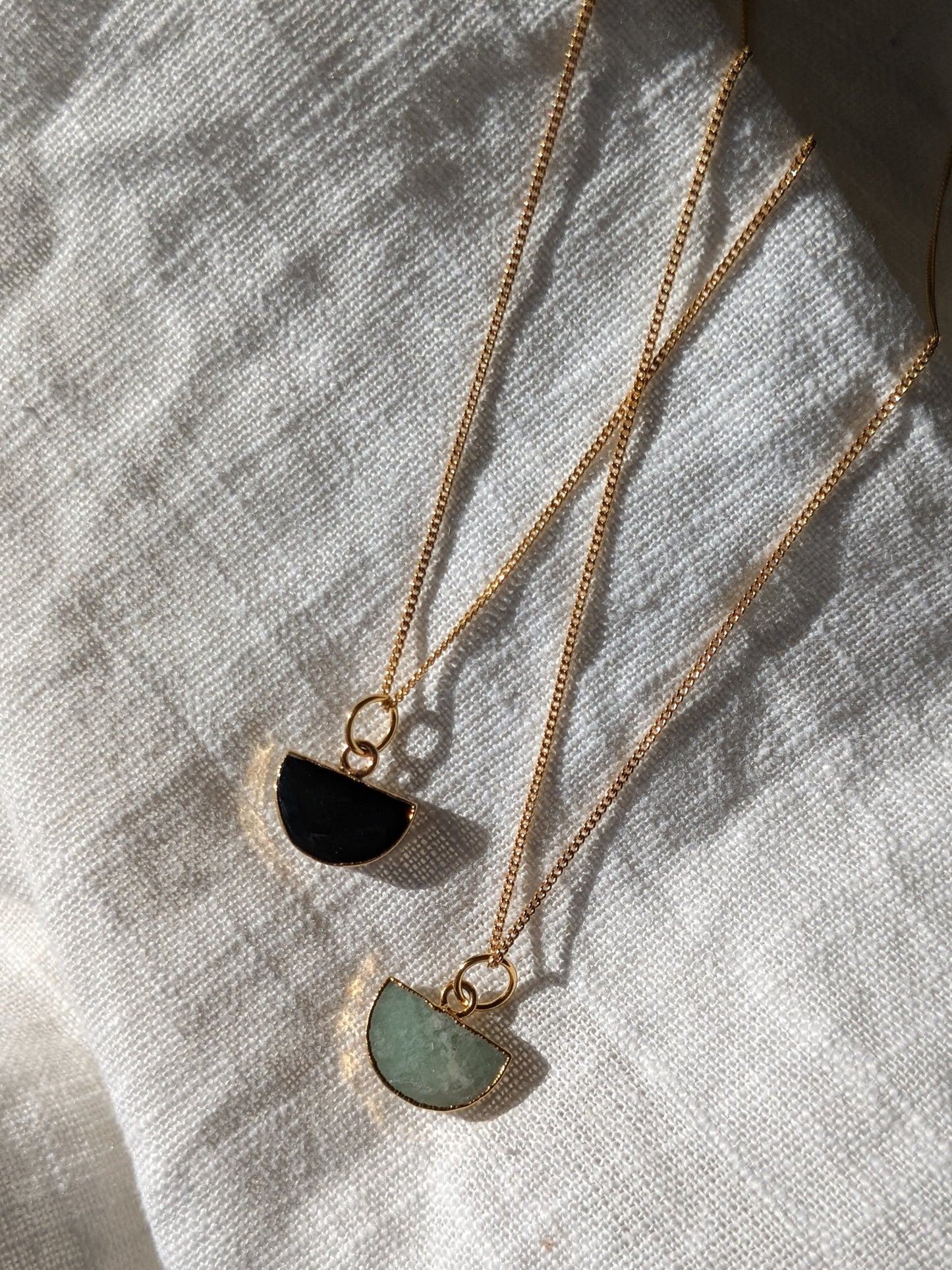 Semi Precious Semi Circle Pendant Necklace